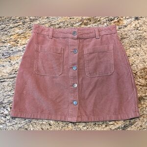 Dip Corduroy Button Front Mini Skirt Size 11 Dusty Rose Pink